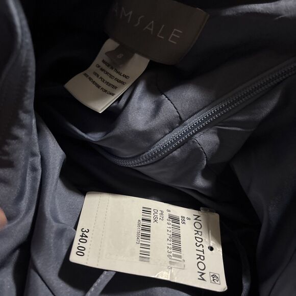 AMSALE FAILLE SLEEVELESS DUSK Blue Maxi GOWN sz 8 - Picture 6 of 7